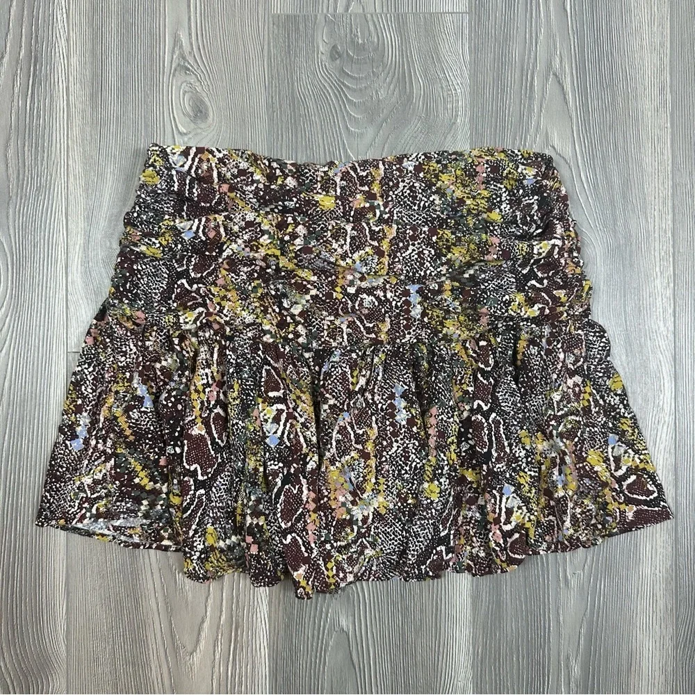 Free People Snake Print Mini Skirt Ruched Waist Size‎ 8